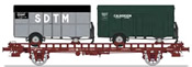 French UFR double transport Era IV 21 87 040 0 143-6 UIC red + twin axle van trailer SDTM + CALBERS
